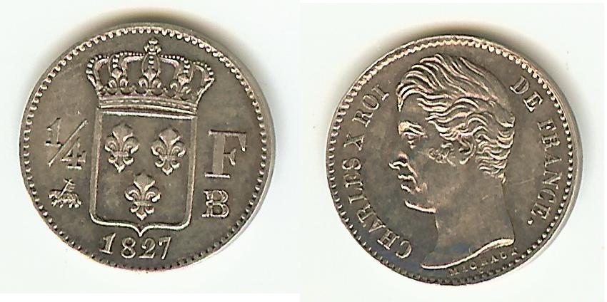 Quarter franc Charles X 1827B Rouen AU+